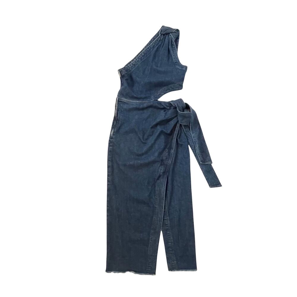 NWT Jonathan Simkhai Doran Denim Midi Dress - One Shoulder - Blue Covina - Sz S - Picture 3 of 8